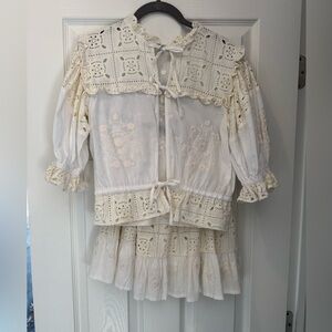 Girls' Cream Eyelet Embroidered Set.